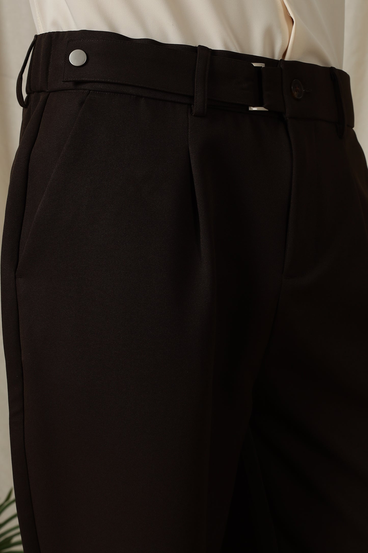 Loose Fit Trousers with Adjustable Waist Dk Brown