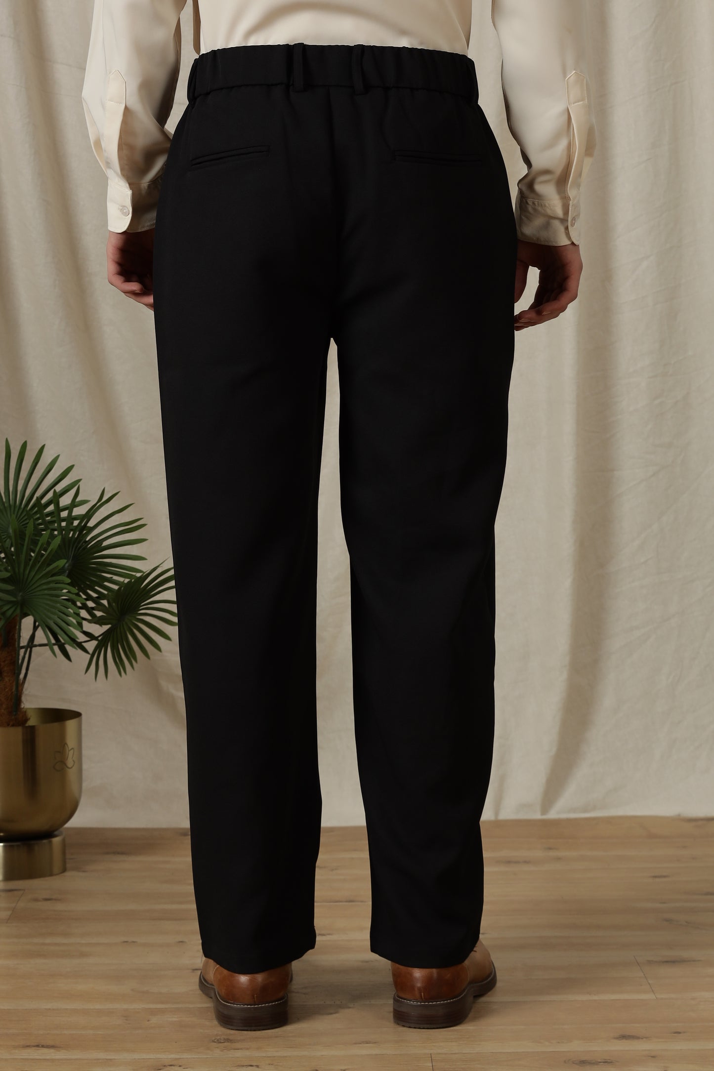 Loose Fit Trousers with Adjustable Waist Black