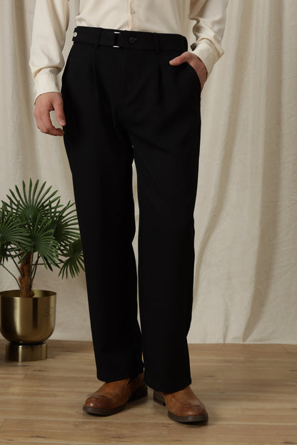 Loose Fit Trousers with Adjustable Waist Black