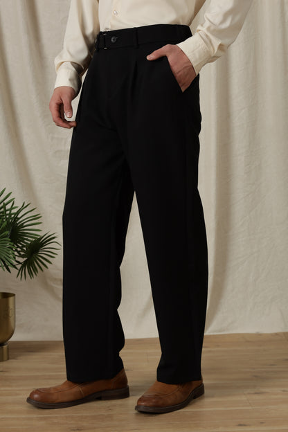 Loose Fit Trousers with Adjustable Waist Black