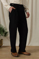 Loose Fit Trousers with Adjustable Waist Black