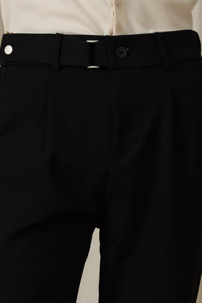 Loose Fit Trousers with Adjustable Waist Black