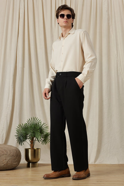 Loose Fit Trousers with Adjustable Waist Black