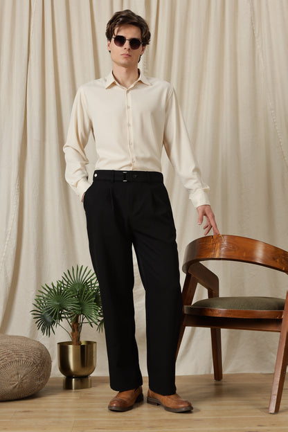 Loose Fit Trousers with Adjustable Waist Black