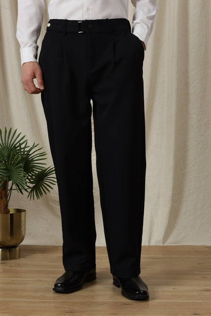 Loose Fit Trousers with Adjustable Waist Navy