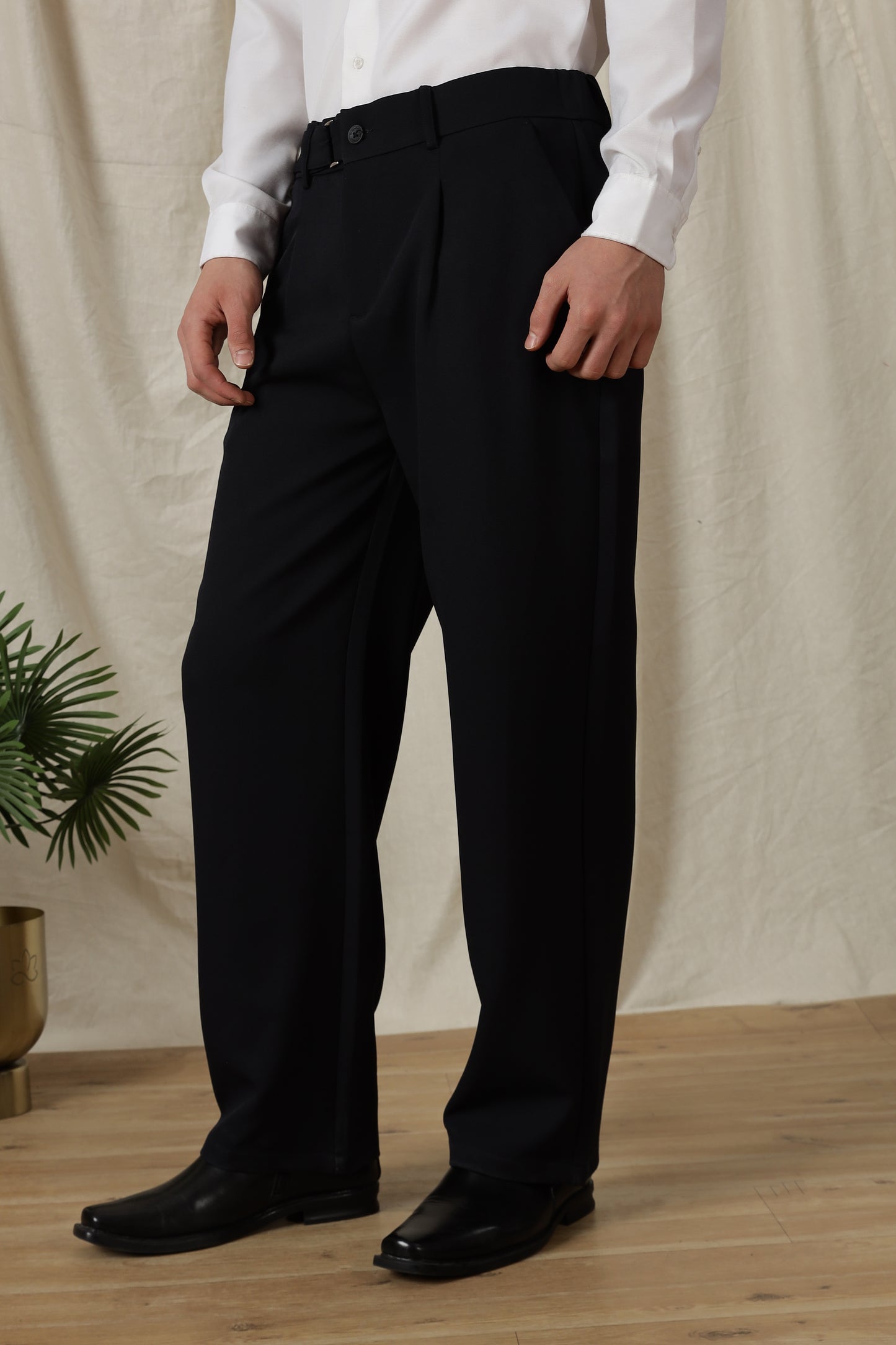 Loose Fit Trousers with Adjustable Waist Navy