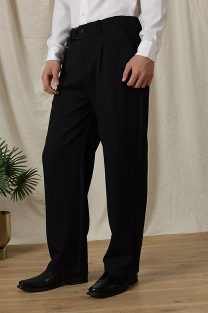 Loose Fit Trousers with Adjustable Waist Navy