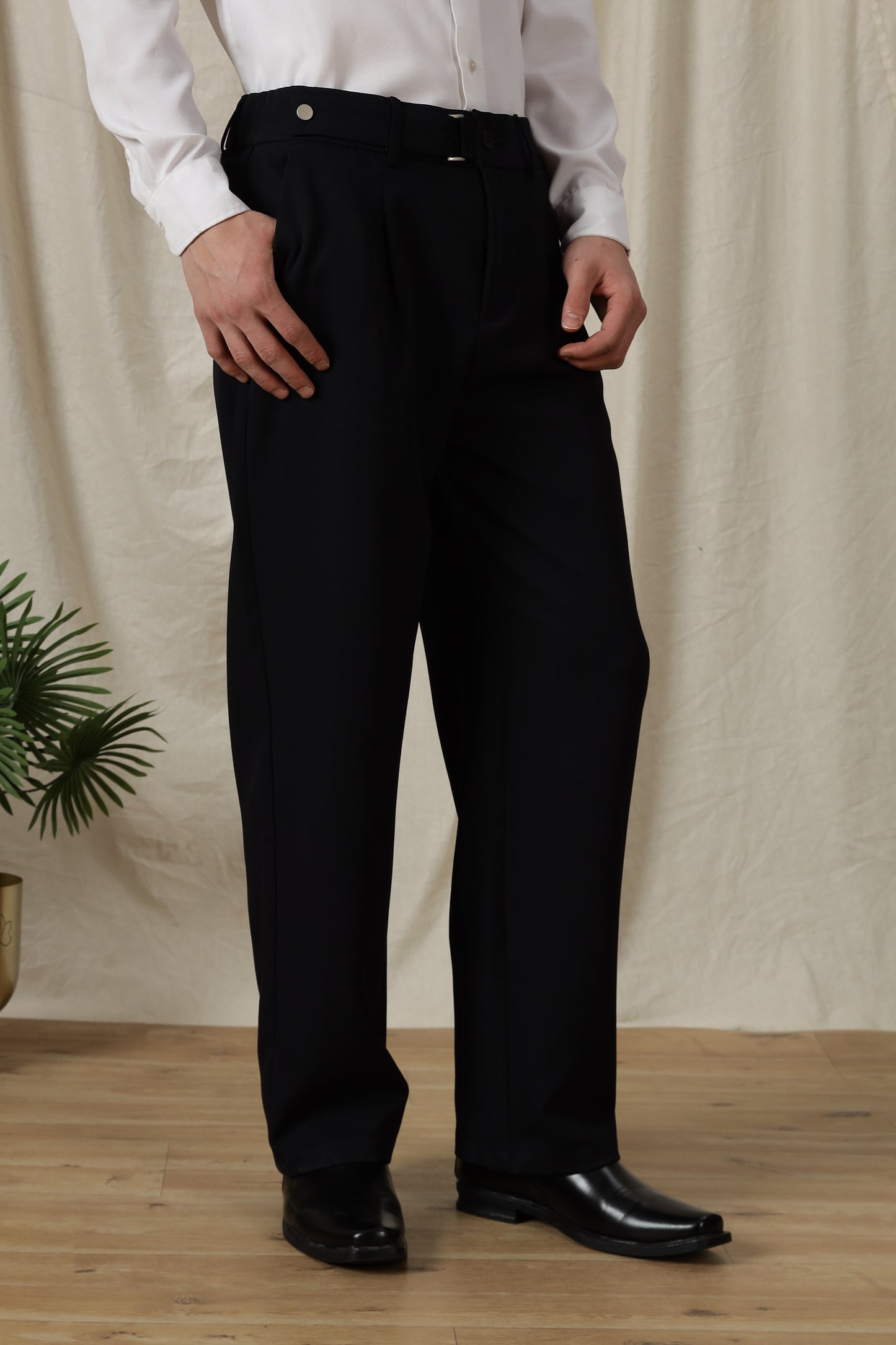 Loose Fit Trousers with Adjustable Waist Navy