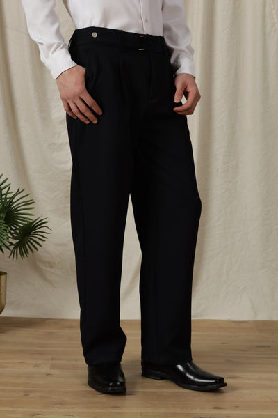 Loose Fit Trousers with Adjustable Waist Navy