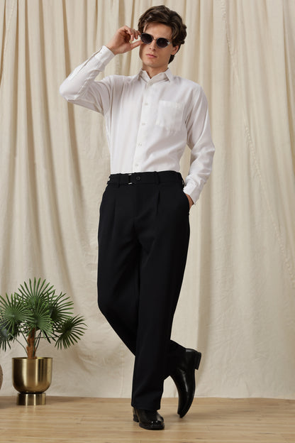 Loose Fit Trousers with Adjustable Waist Navy