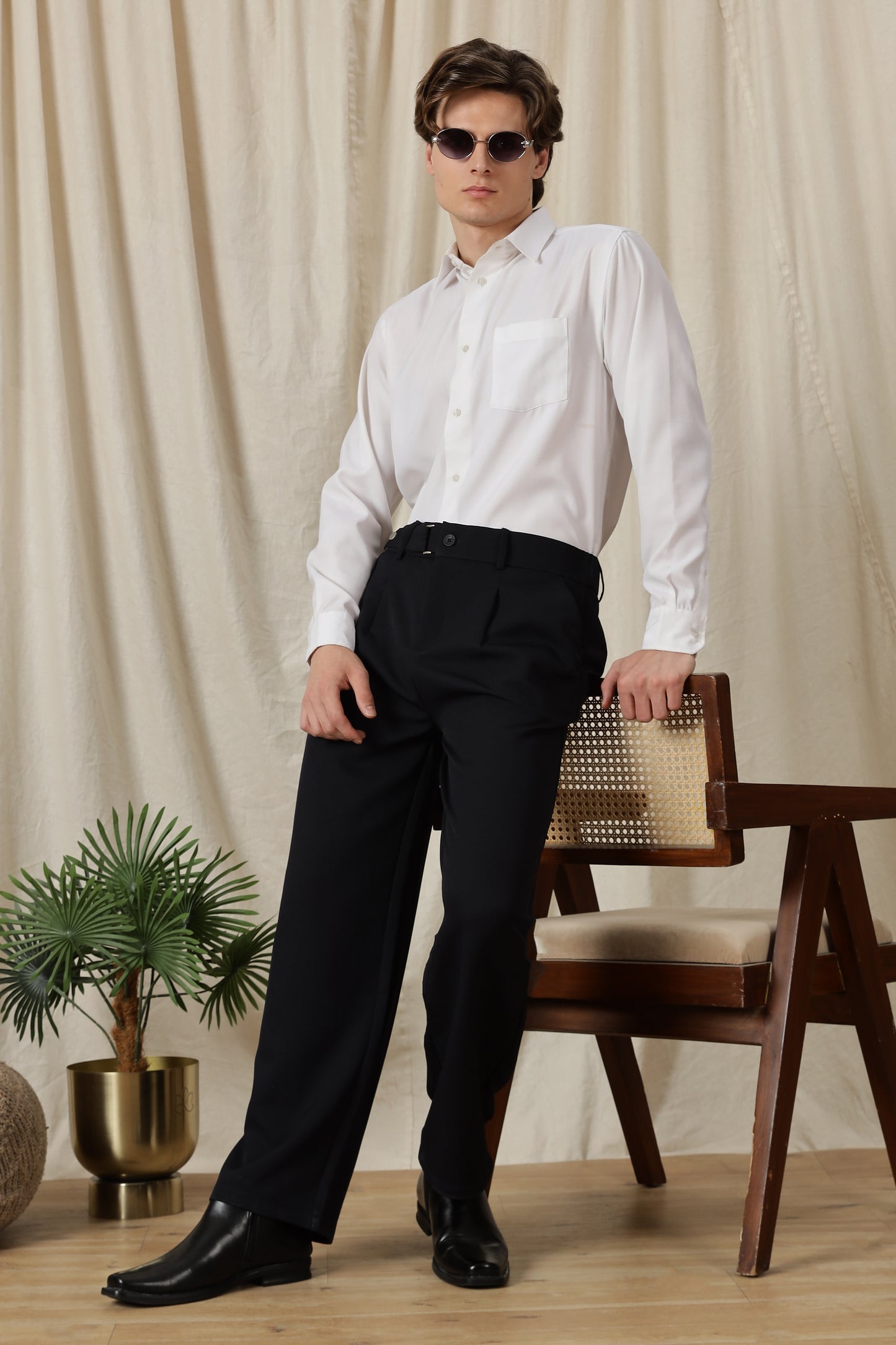 Loose Fit Trousers with Adjustable Waist Navy