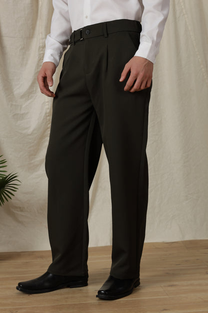 Loose Fit Trousers with Adjustable Waist Green