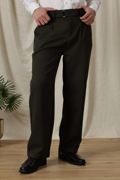 Loose Fit Trousers with Adjustable Waist Green