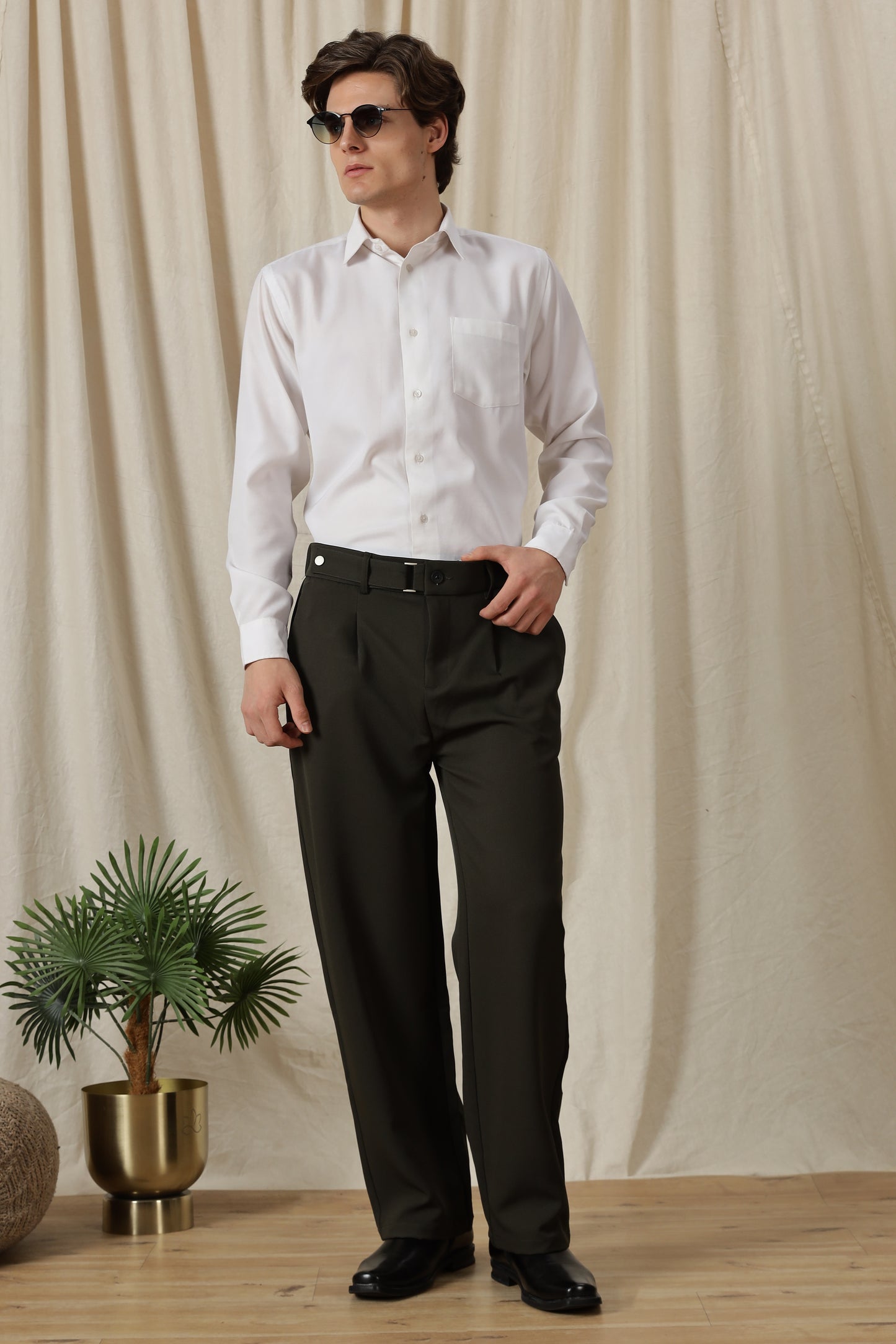 Loose Fit Trousers with Adjustable Waist Green