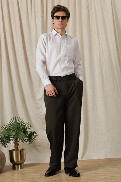 Loose Fit Trousers with Adjustable Waist Green