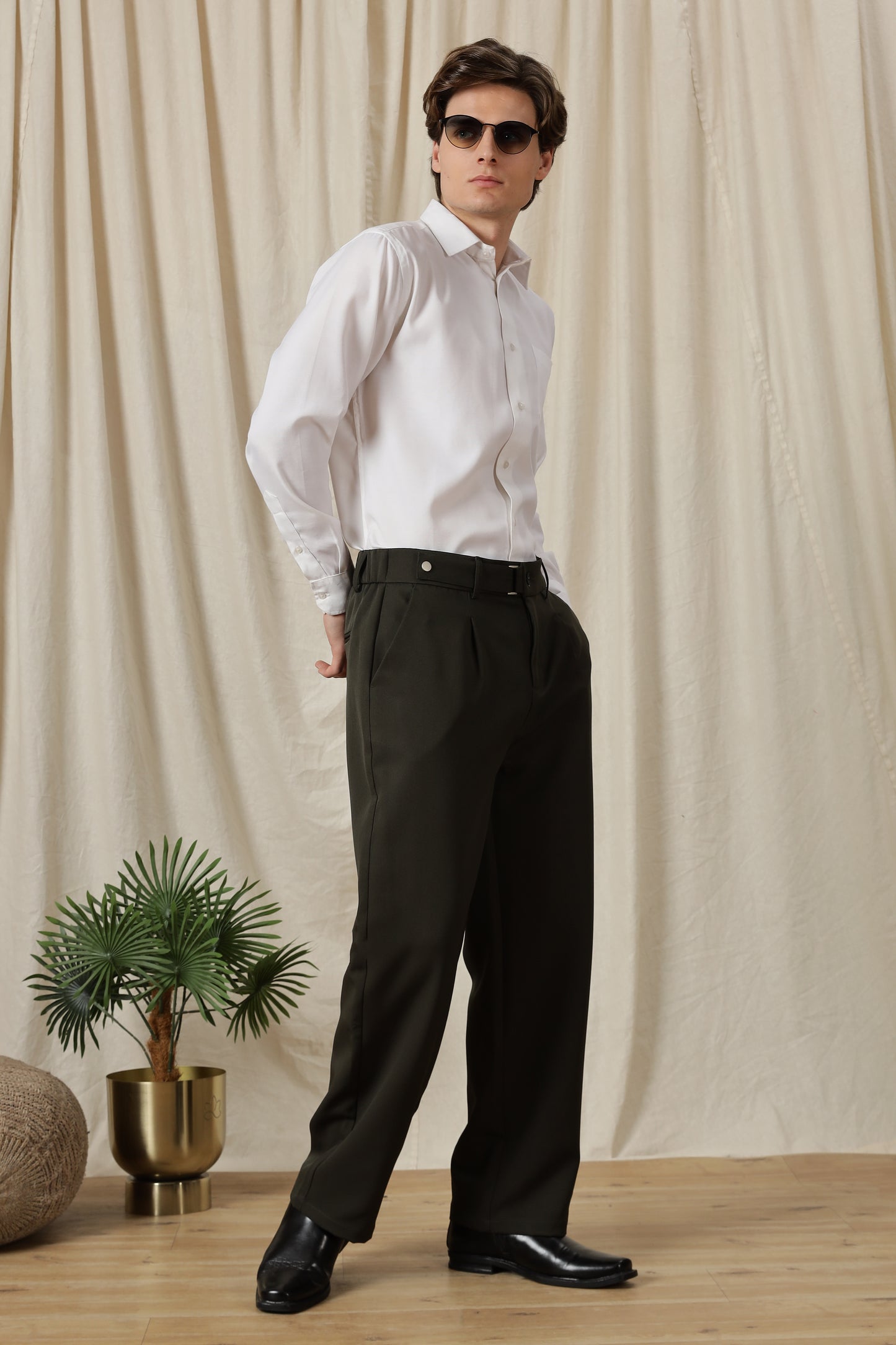 Loose Fit Trousers with Adjustable Waist Green