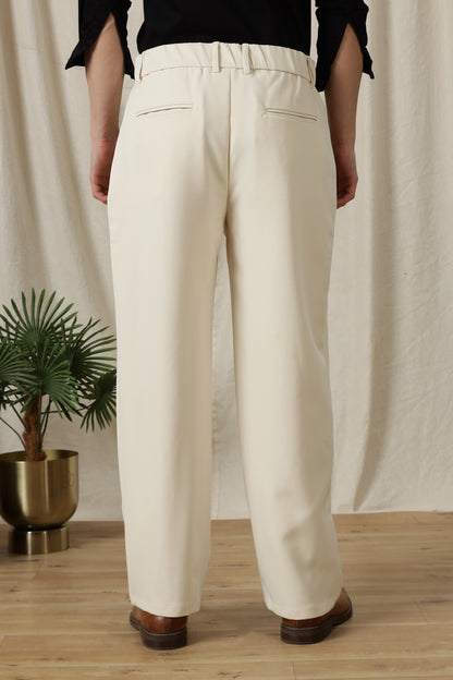 Loose Fit Trousers with Adjustable Waist Off White