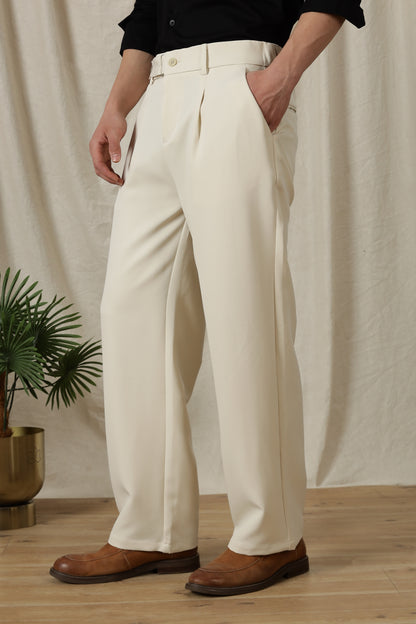 Loose Fit Trousers with Adjustable Waist Off White