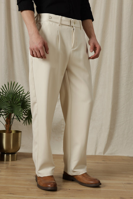 Loose Fit Trousers with Adjustable Waist Off White