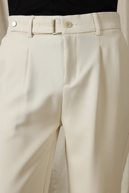 Loose Fit Trousers with Adjustable Waist Off White