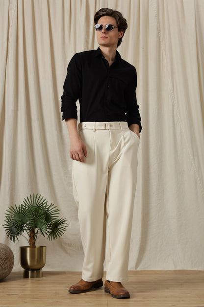 Loose Fit Trousers with Adjustable Waist Off White