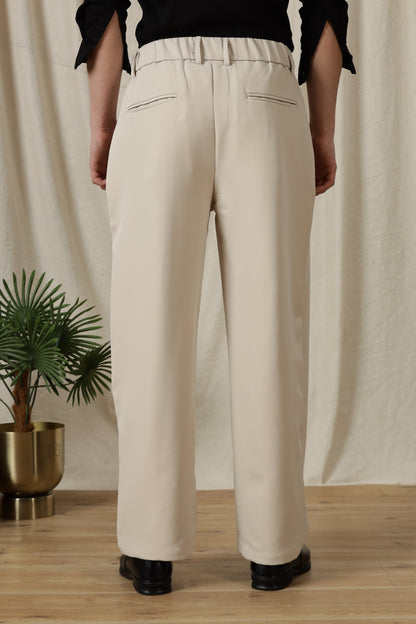 Loose Fit Trousers with Adjustable Waist Cream