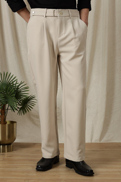 Loose Fit Trousers with Adjustable Waist Cream