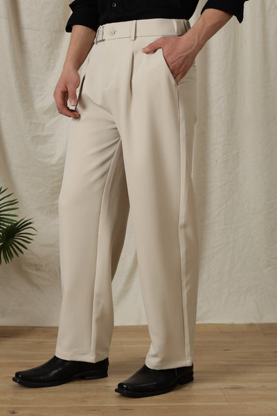 Loose Fit Trousers with Adjustable Waist Cream