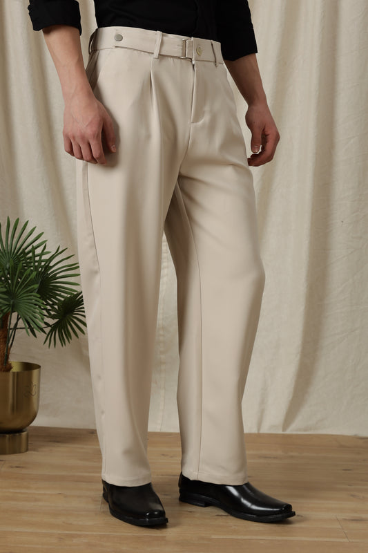 Loose Fit Trousers with Adjustable Waist Cream
