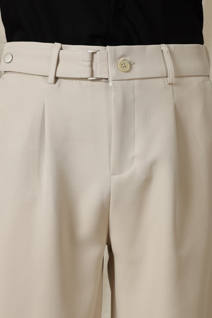 Loose Fit Trousers with Adjustable Waist Cream