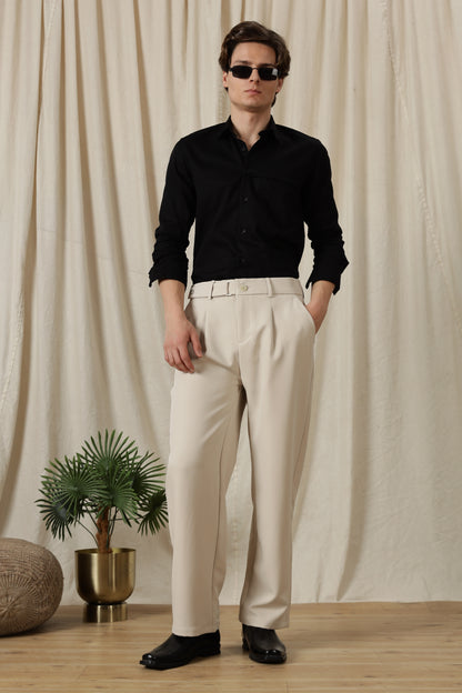 Loose Fit Trousers with Adjustable Waist Cream
