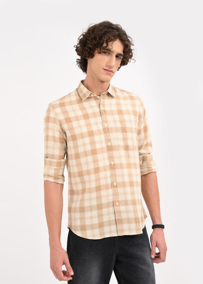 Linen Check Shirt Beige