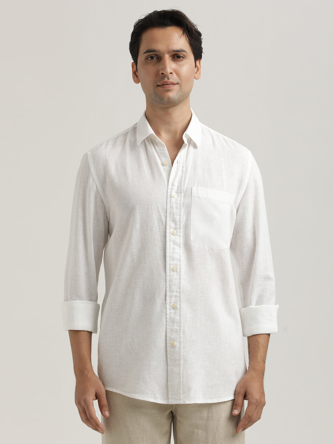 Linen-Cotton Blend Shirt White