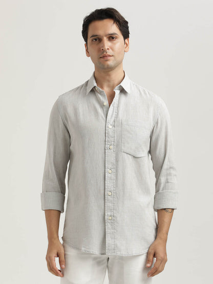 Linen-Cotton Blend Shirt Lt Grey