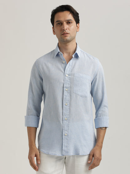 Linen-Cotton Blend Shirt Lt Blue