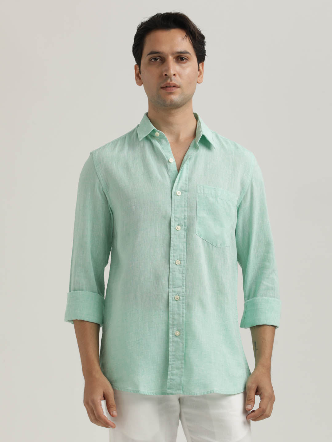 Linen-Cotton Blend Shirt Lt Green