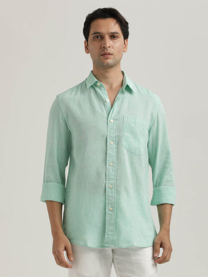 Linen-Cotton Blend Shirt Lt Green