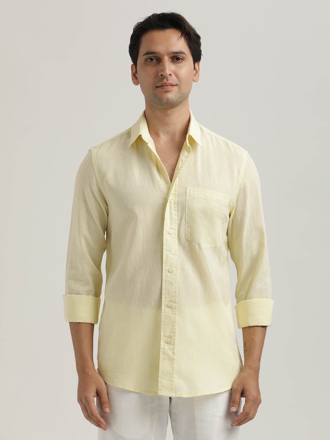 Linen-Cotton Blend Shirt Yellow