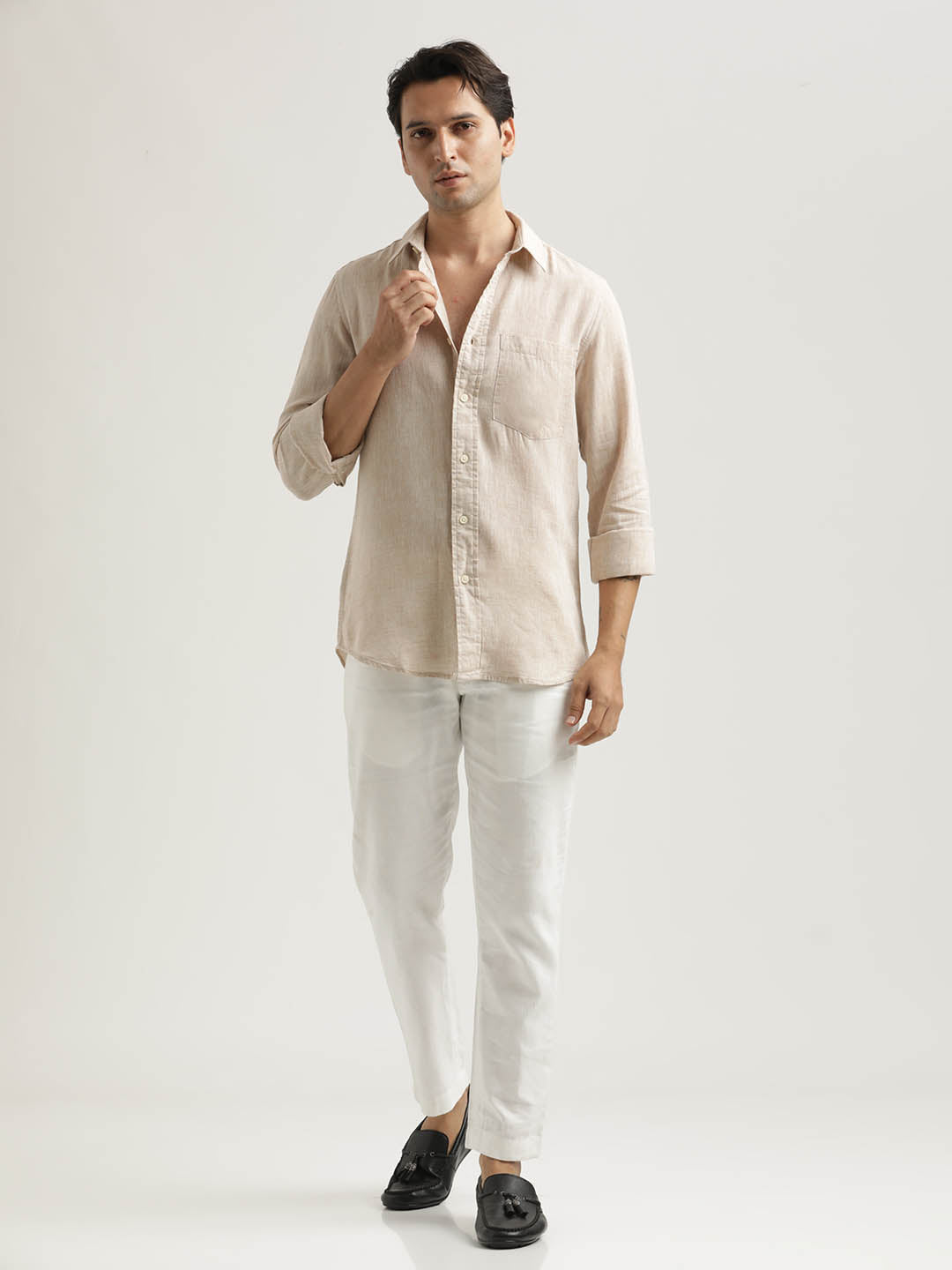Linen-Cotton Blend Shirt Cream