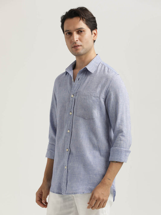 Linen-Cotton Blend Shirt Blue