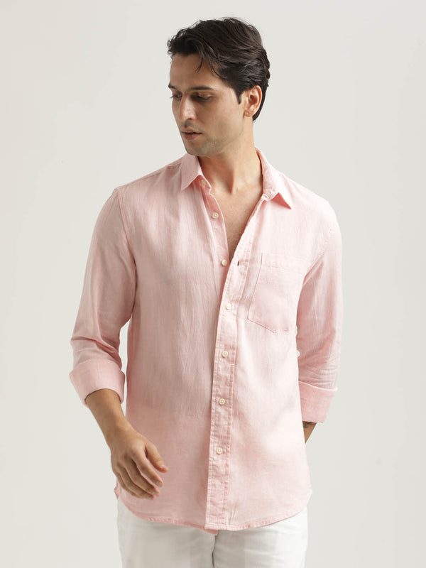 Linen-Cotton Blend Shirt Pink