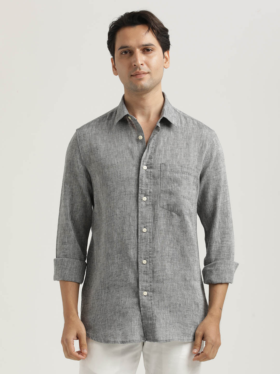Linen-Cotton Blend Shirt Black