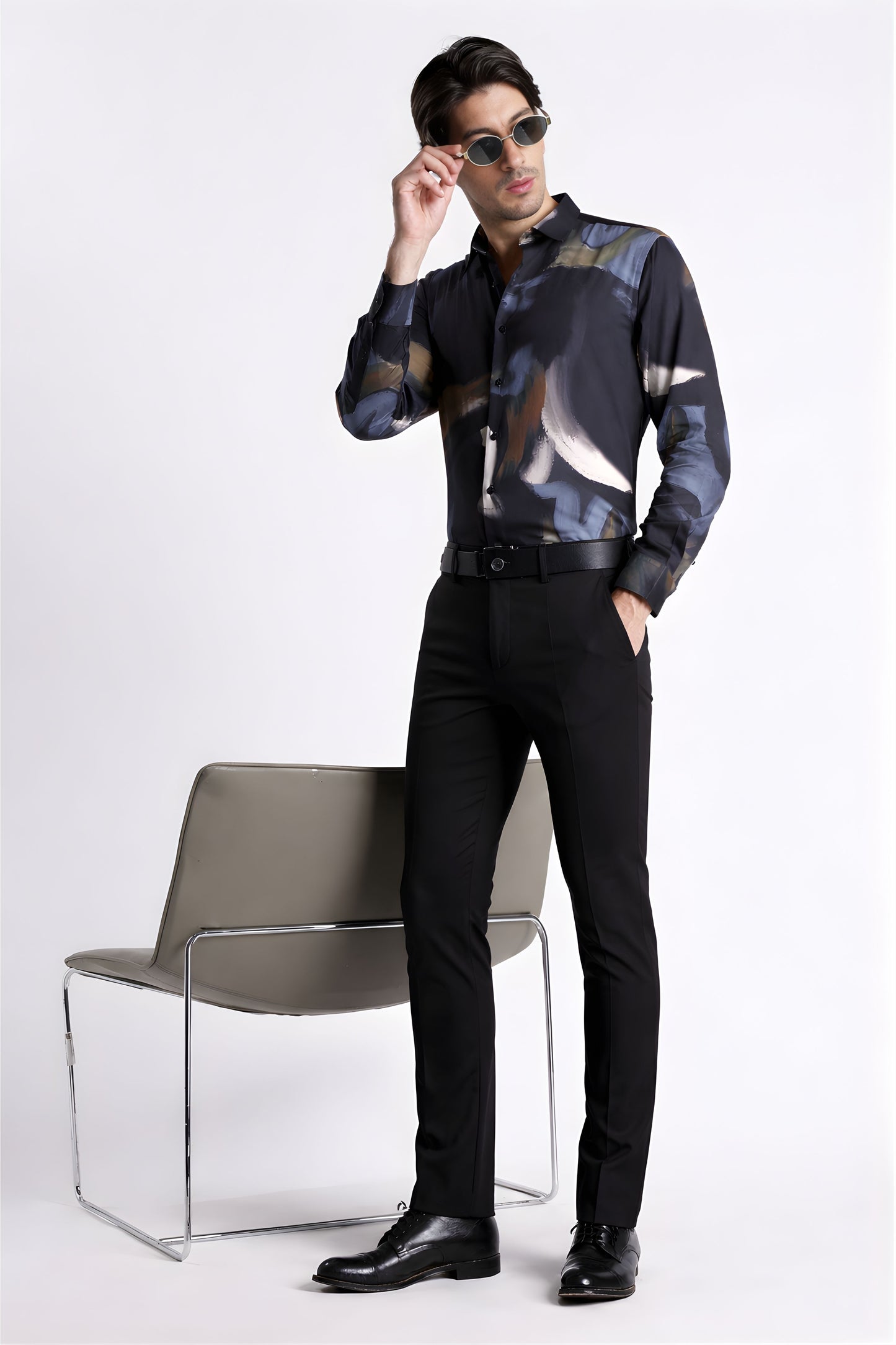 Floral Digital Print Shirt Navy Brown