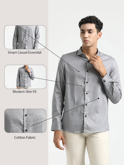 Textured Cotton Shirt with Dobby Weave Grey