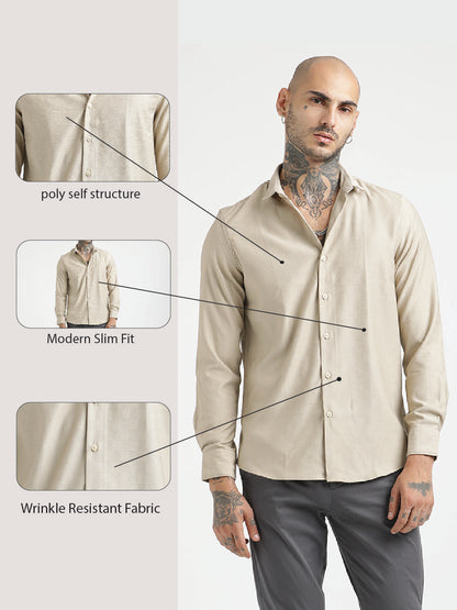 Textured Poly Shirt with Structured Finish Cream