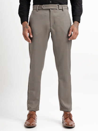 Textured Slim Fit Trousers Olive