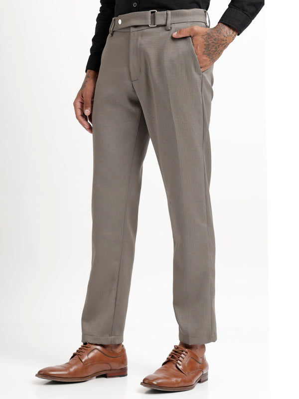 Textured Slim Fit Trousers Olive