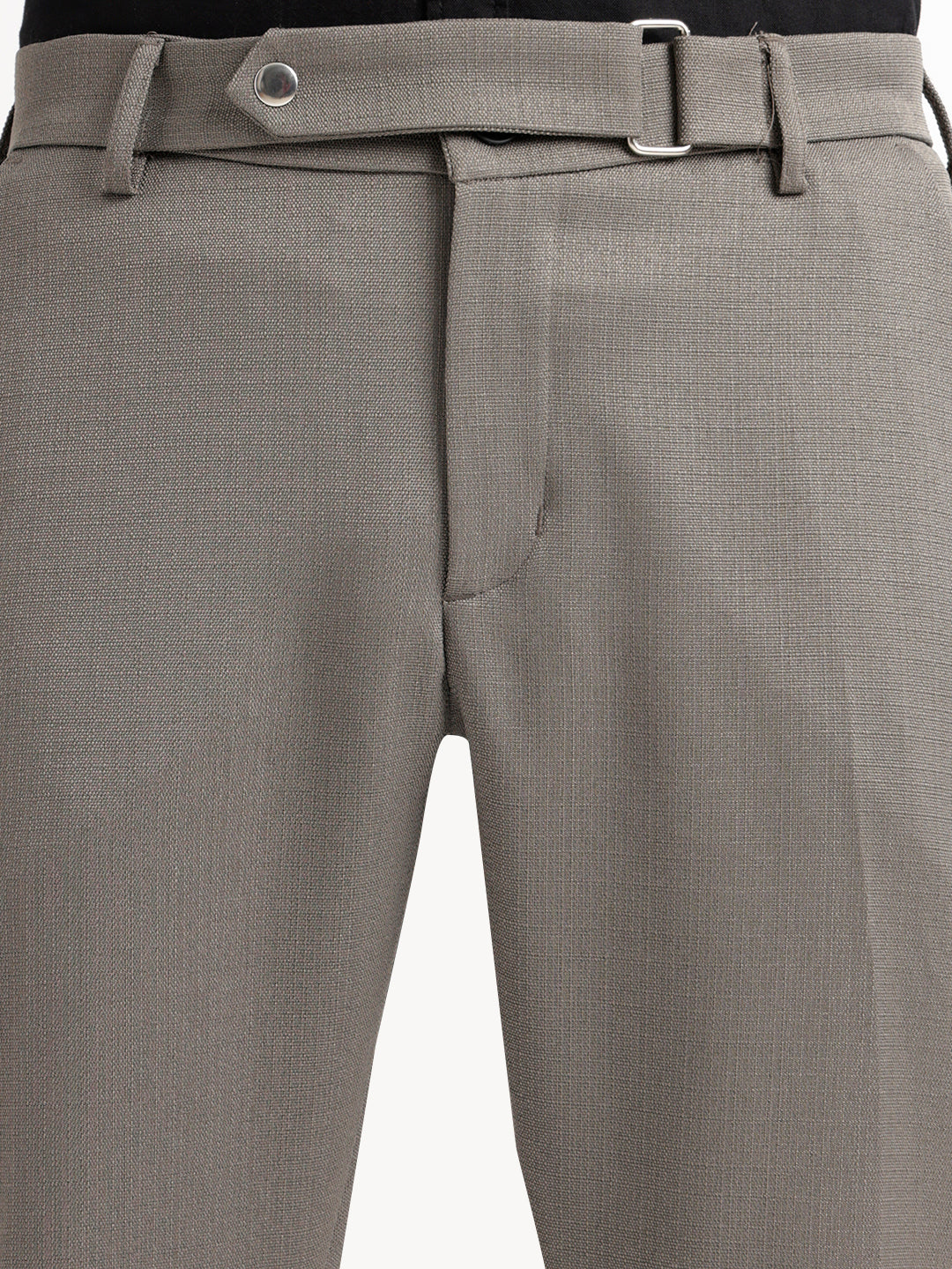 Textured White Slim Fit Trousers Olive