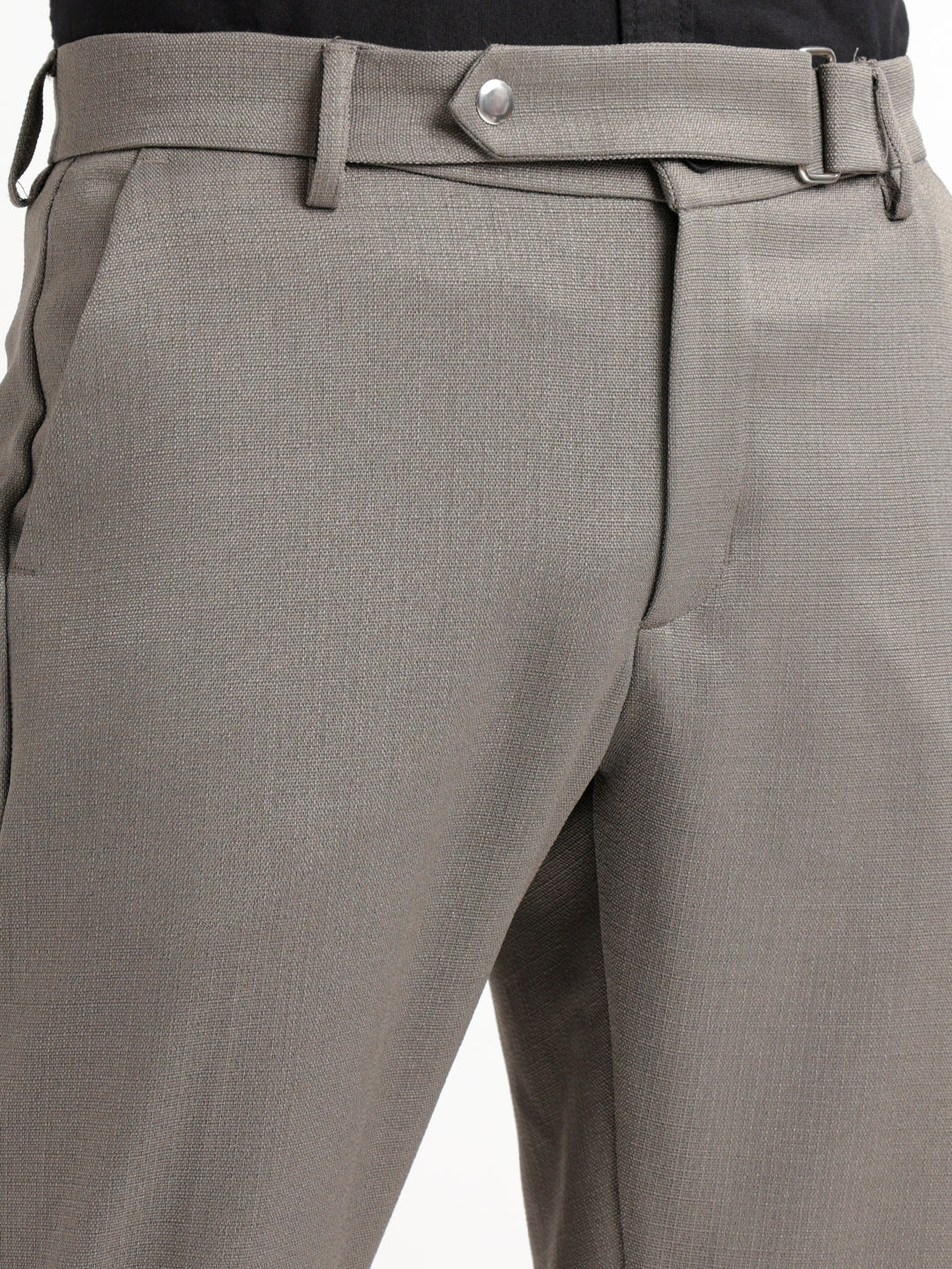 Textured White Slim Fit Trousers Olive