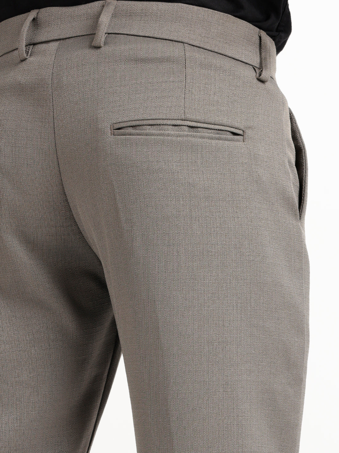 Textured White Slim Fit Trousers Olive